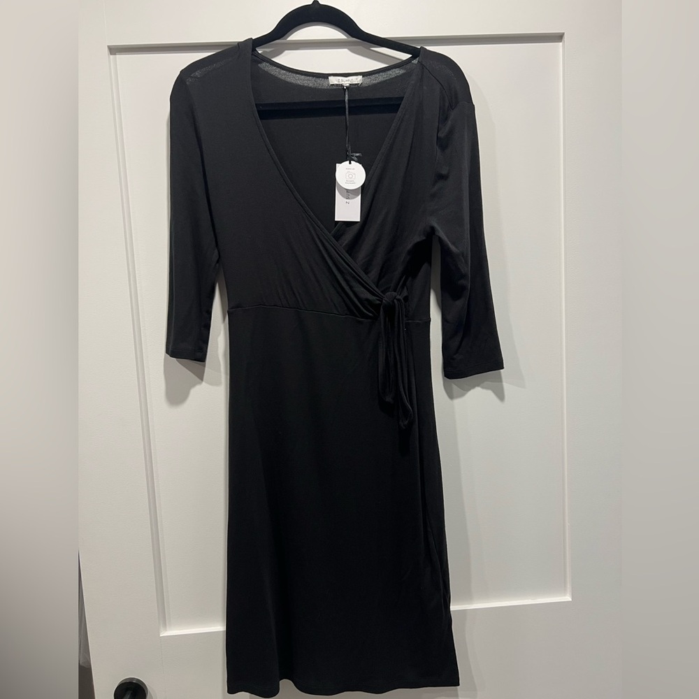 NWT Z Supply Black Stretch Wrap Dress 3/4 Sleeve Dahlia Size Small